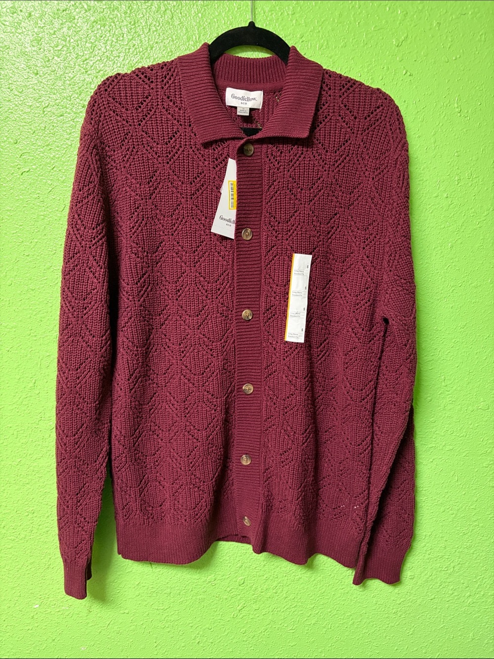 Goodfellow & Co Men's Maroon Textured Button-Up Cardigan